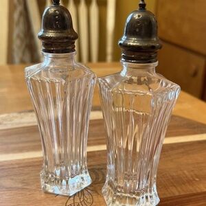 MIKASA DIAMOND FIRE TALL SALT & PEPPER SET - SILVERPLATED TOPS